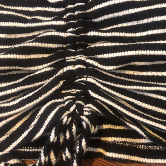 Black and white striped crop tank top with rushing and tie in down the front - Picture 2 of 6